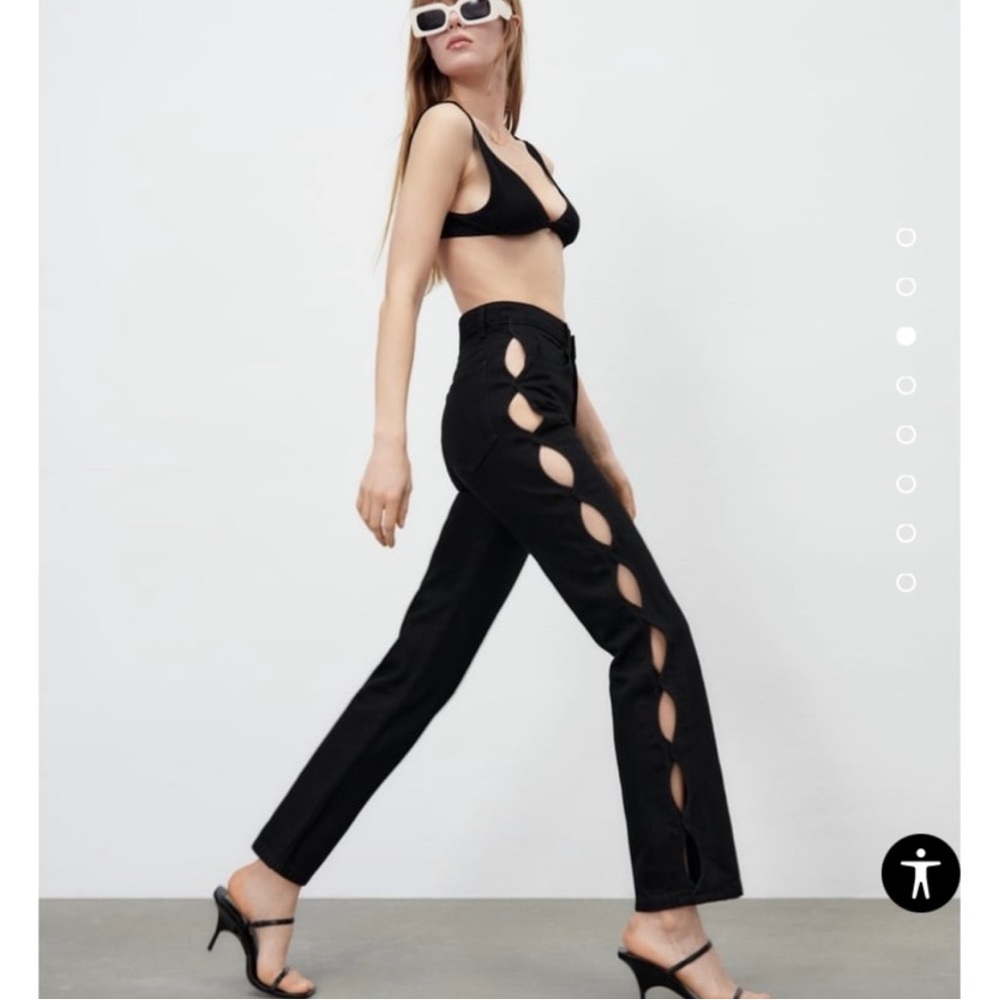 Zara cut out straight leg black jeans